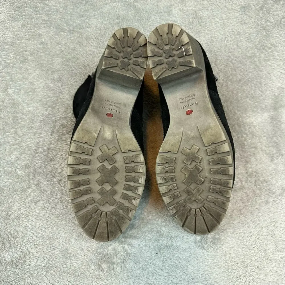 Blondo Waterproof Suede Ankle‎ Boots Womens 8.5 Black Good Block Heel B6820-015